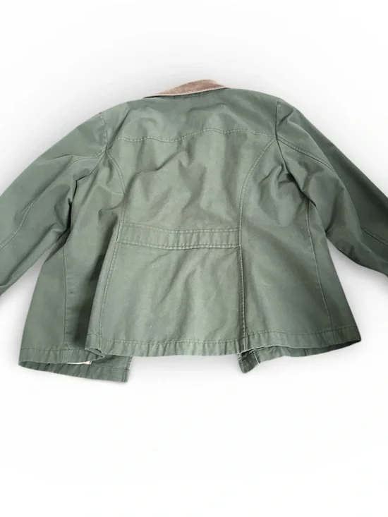 L.L. Bean Vintage Barn Coat Army Green Corduroy Collar Plaid Lined Women’s XL - Picture 3 of 7